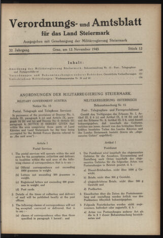 Verordnungsblatt der steiermärkischen Landesregierung 19451112 Seite: 1