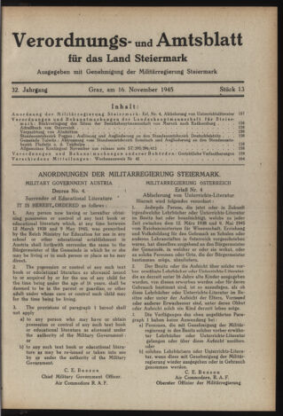 Verordnungsblatt der steiermärkischen Landesregierung 19451116 Seite: 1