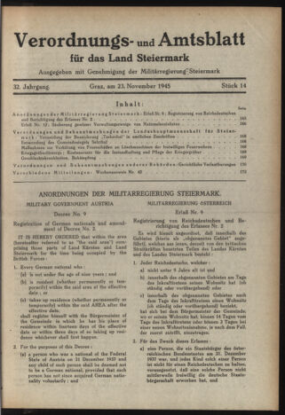 Verordnungsblatt der steiermärkischen Landesregierung 19451123 Seite: 1