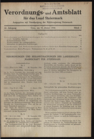 Verordnungsblatt der steiermärkischen Landesregierung 19460110 Seite: 1