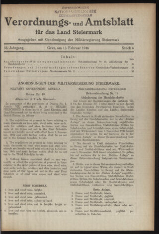 Verordnungsblatt der steiermärkischen Landesregierung 19460213 Seite: 1