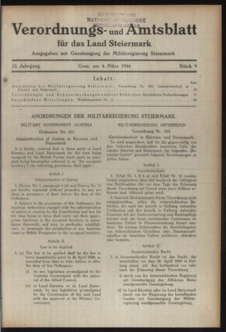 Verordnungsblatt der steiermärkischen Landesregierung 19460304 Seite: 1