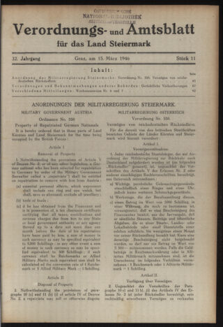 Verordnungsblatt der steiermärkischen Landesregierung 19460315 Seite: 1