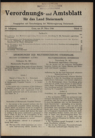 Verordnungsblatt der steiermärkischen Landesregierung 19460329 Seite: 1