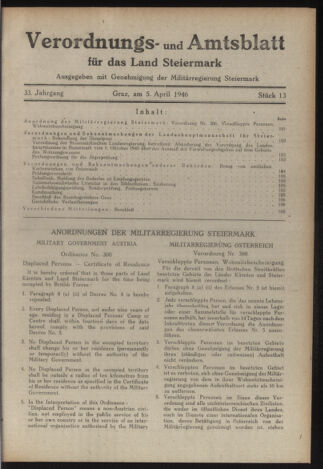 Verordnungsblatt der steiermärkischen Landesregierung 19460405 Seite: 1