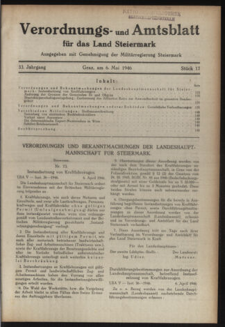 Verordnungsblatt der steiermärkischen Landesregierung 19460506 Seite: 1