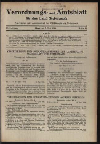 Verordnungsblatt der steiermärkischen Landesregierung 19460507 Seite: 1