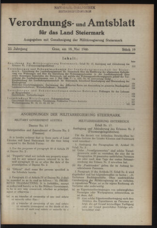 Verordnungsblatt der steiermärkischen Landesregierung 19460518 Seite: 1