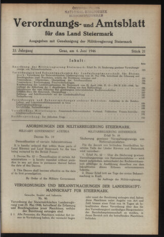 Verordnungsblatt der steiermärkischen Landesregierung 19460604 Seite: 1