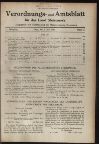 Verordnungsblatt der steiermärkischen Landesregierung 19460703 Seite: 1