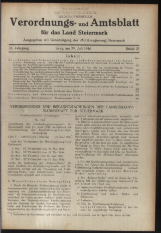 Verordnungsblatt der steiermärkischen Landesregierung 19460729 Seite: 1