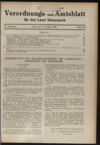 Verordnungsblatt der steiermärkischen Landesregierung 19460814 Seite: 1