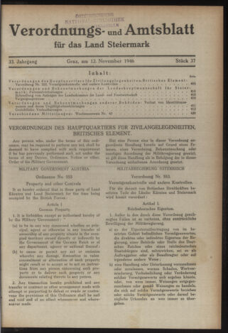 Verordnungsblatt der steiermärkischen Landesregierung 19461112 Seite: 1