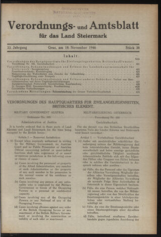 Verordnungsblatt der steiermärkischen Landesregierung 19461118 Seite: 1