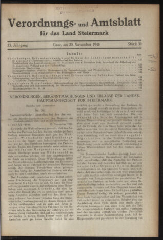 Verordnungsblatt der steiermärkischen Landesregierung 19461120 Seite: 1