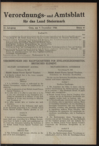 Verordnungsblatt der steiermärkischen Landesregierung 19461209 Seite: 1