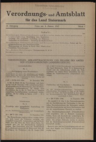 Verordnungsblatt der steiermärkischen Landesregierung 19470106 Seite: 1