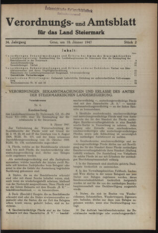 Verordnungsblatt der steiermärkischen Landesregierung 19470118 Seite: 1