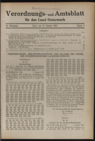 Verordnungsblatt der steiermärkischen Landesregierung 19470127 Seite: 1