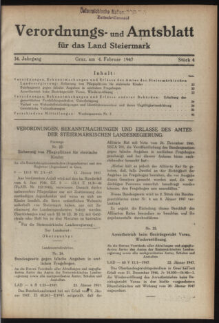 Verordnungsblatt der steiermärkischen Landesregierung 19470204 Seite: 1