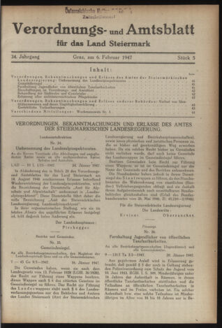 Verordnungsblatt der steiermärkischen Landesregierung 19470206 Seite: 1