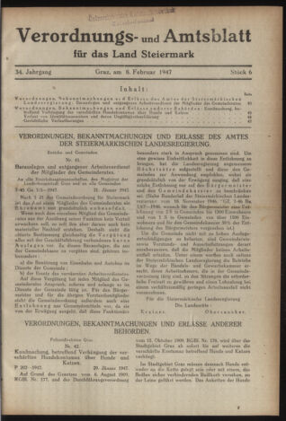 Verordnungsblatt der steiermärkischen Landesregierung 19470208 Seite: 1