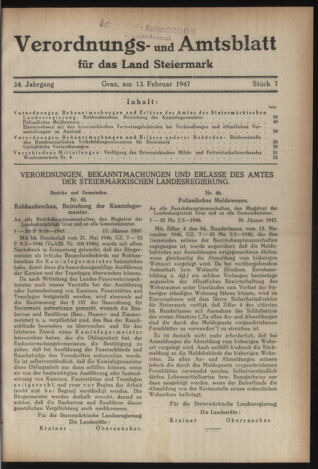 Verordnungsblatt der steiermärkischen Landesregierung 19470213 Seite: 1