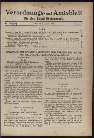 Verordnungsblatt der steiermärkischen Landesregierung 19470306 Seite: 1