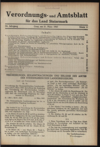 Verordnungsblatt der steiermärkischen Landesregierung 19470321 Seite: 1