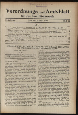 Verordnungsblatt der steiermärkischen Landesregierung 19470324 Seite: 1