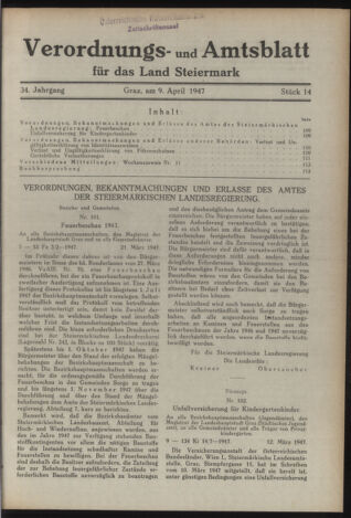 Verordnungsblatt der steiermärkischen Landesregierung 19470409 Seite: 1