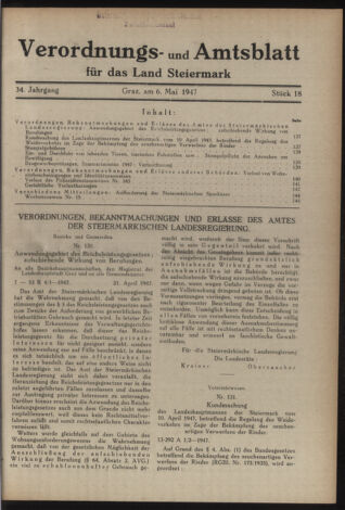 Verordnungsblatt der steiermärkischen Landesregierung 19470506 Seite: 1