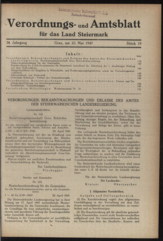 Verordnungsblatt der steiermärkischen Landesregierung 19470523 Seite: 1