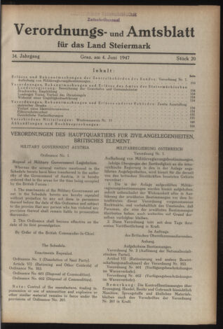 Verordnungsblatt der steiermärkischen Landesregierung 19470604 Seite: 1