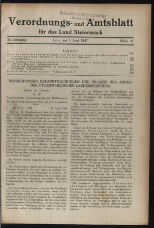 Verordnungsblatt der steiermärkischen Landesregierung 19470606 Seite: 1