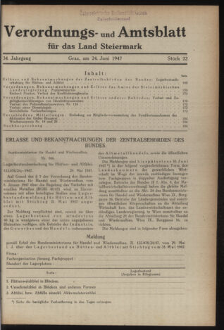 Verordnungsblatt der steiermärkischen Landesregierung 19470624 Seite: 1