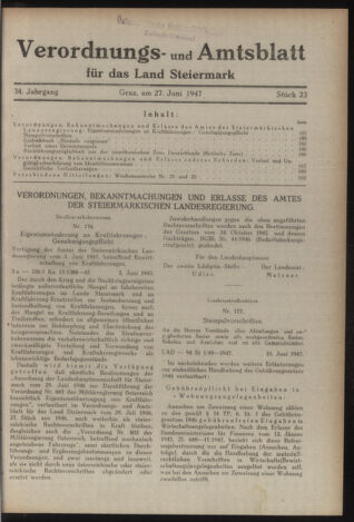 Verordnungsblatt der steiermärkischen Landesregierung 19470627 Seite: 1