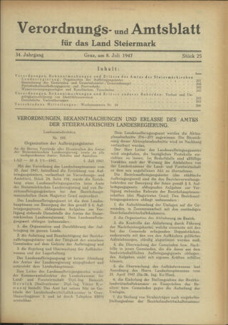 Verordnungsblatt der steiermärkischen Landesregierung 19470708 Seite: 1