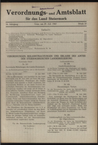 Verordnungsblatt der steiermärkischen Landesregierung 19470729 Seite: 1