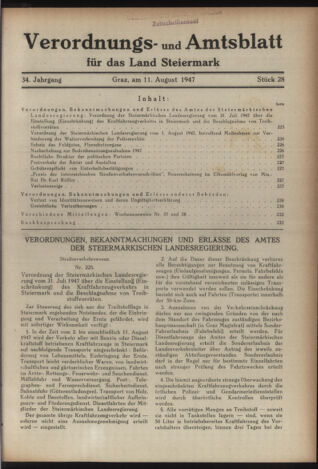 Verordnungsblatt der steiermärkischen Landesregierung 19470811 Seite: 1