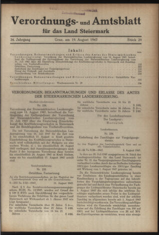 Verordnungsblatt der steiermärkischen Landesregierung 19470819 Seite: 1