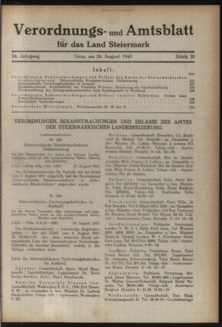 Verordnungsblatt der steiermärkischen Landesregierung 19470826 Seite: 1