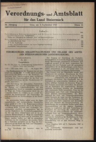 Verordnungsblatt der steiermärkischen Landesregierung 19470903 Seite: 1