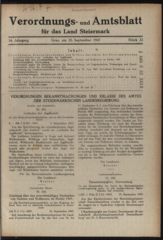 Verordnungsblatt der steiermärkischen Landesregierung 19470925 Seite: 1