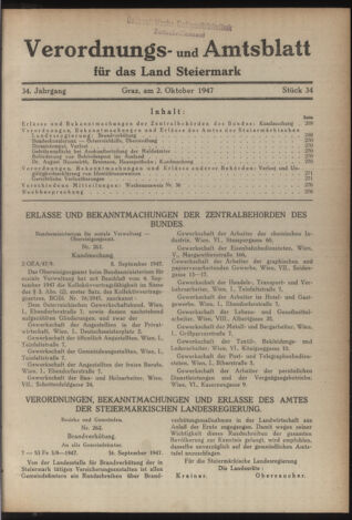 Verordnungsblatt der steiermärkischen Landesregierung 19471002 Seite: 1