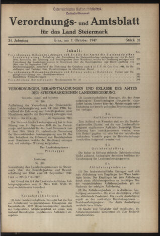 Verordnungsblatt der steiermärkischen Landesregierung 19471007 Seite: 1