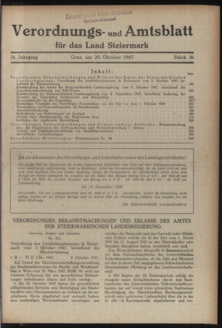 Verordnungsblatt der steiermärkischen Landesregierung 19471020 Seite: 1