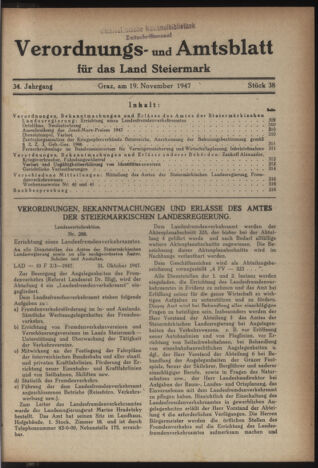 Verordnungsblatt der steiermärkischen Landesregierung 19471119 Seite: 1