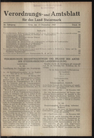 Verordnungsblatt der steiermärkischen Landesregierung 19471211 Seite: 1