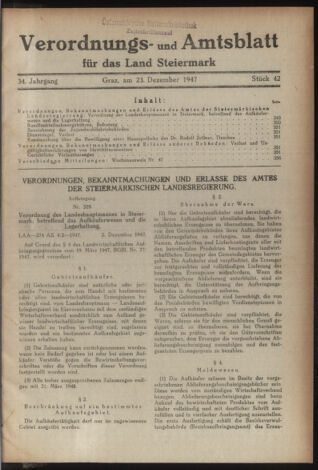 Verordnungsblatt der steiermärkischen Landesregierung 19471223 Seite: 1